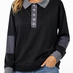 "NWT* Zeagoo Black‎ Henley Sweatshirt Size Medium Striped Sleeves